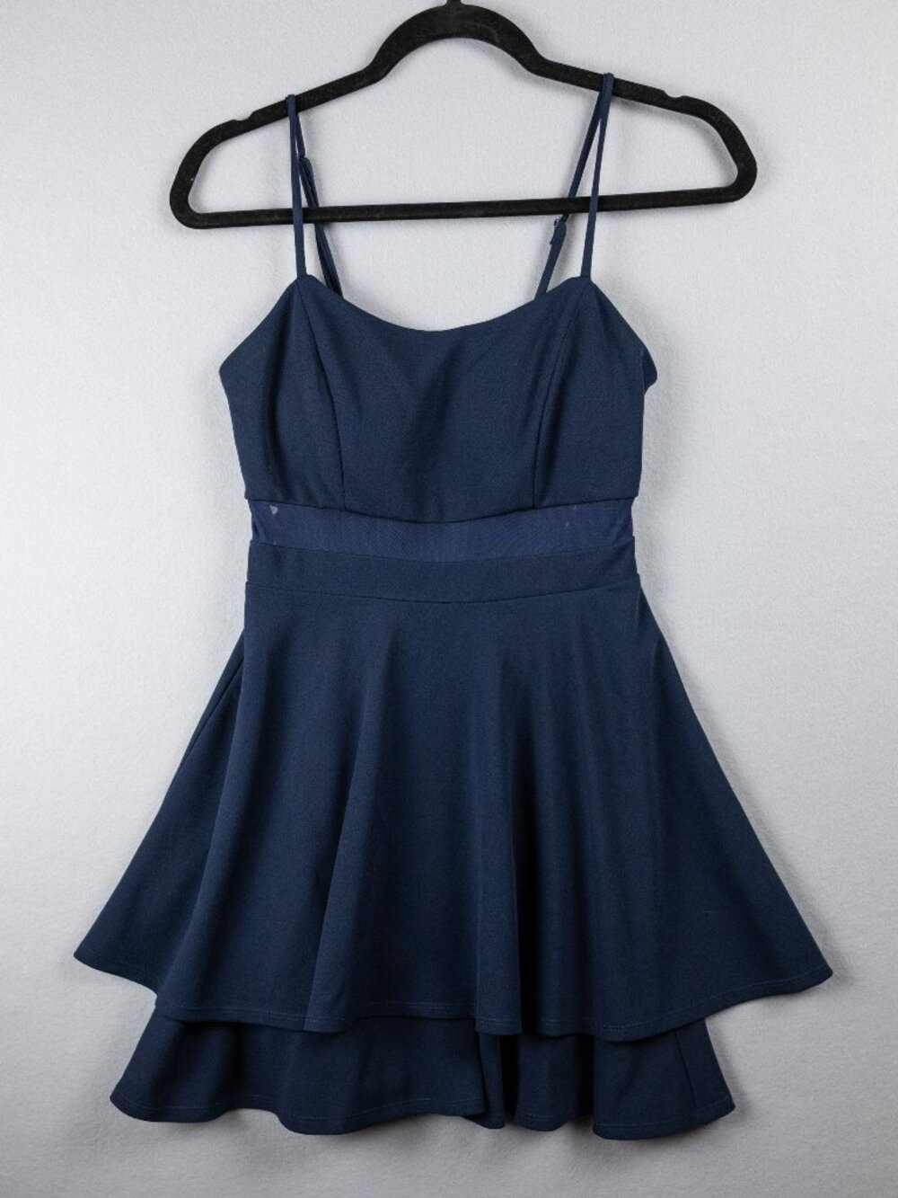 Emerald Sundae Navy Mesh Waist Double Tier Fit & Flare Mini Dress Small